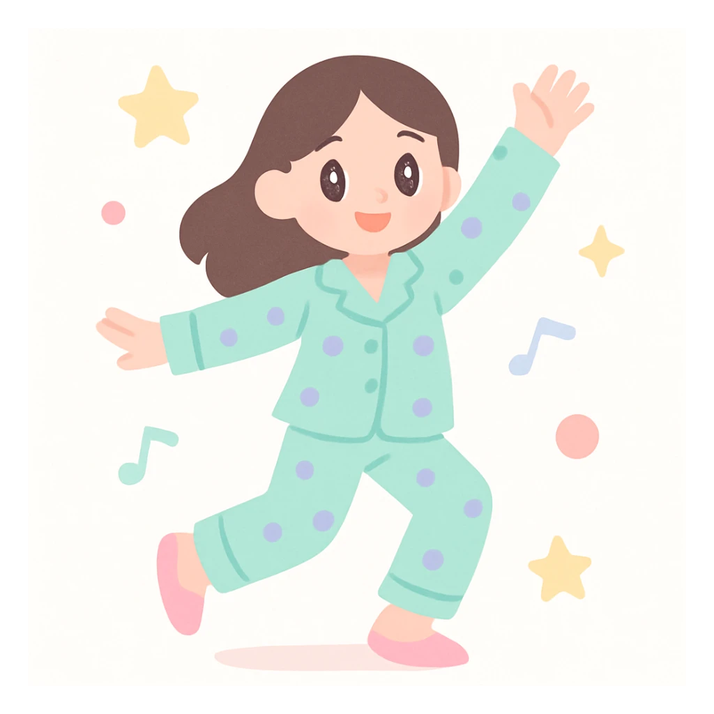woman dancing in her pajamas, energetic sticker