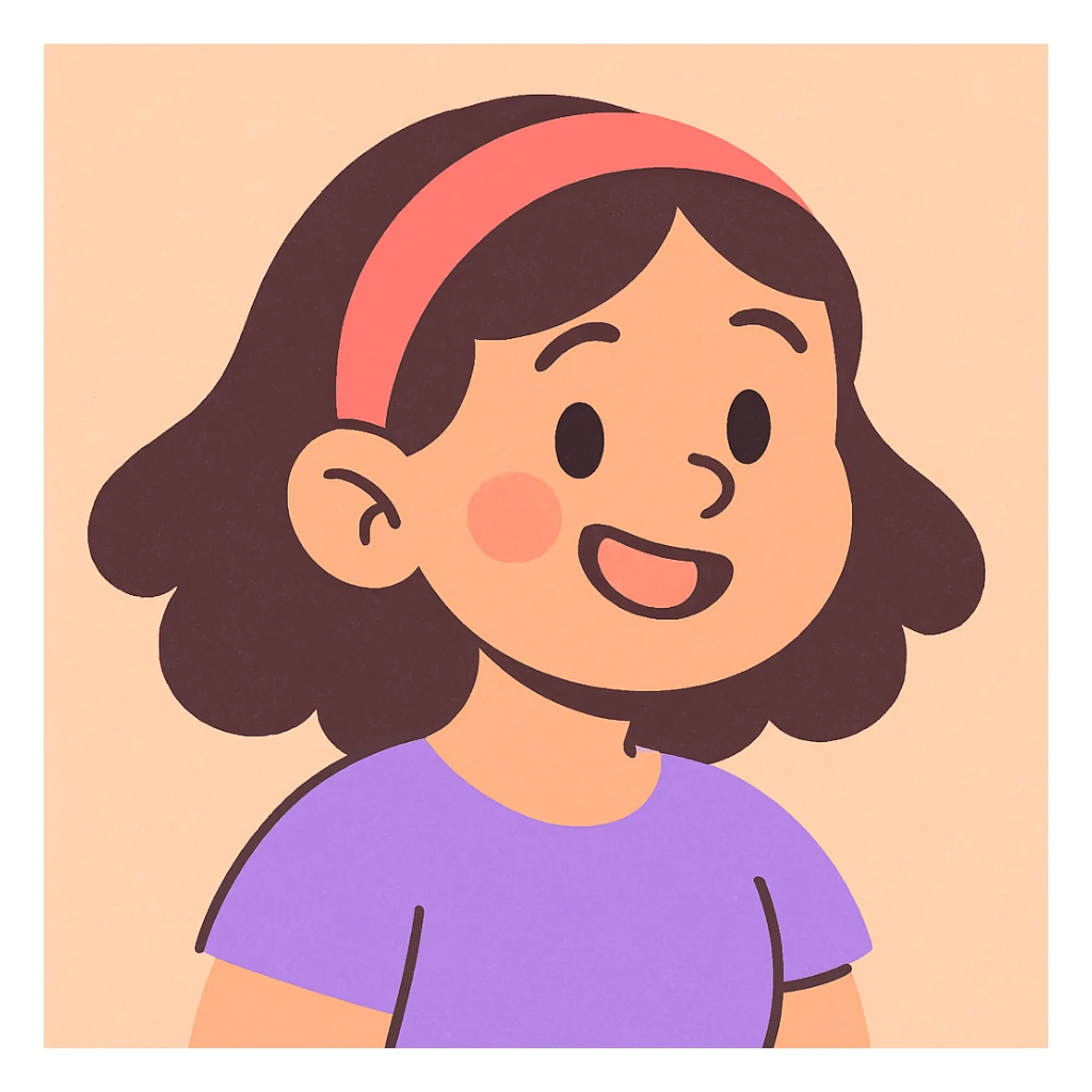 a girl with a headband, smiling, soft pastel illustration style sticker