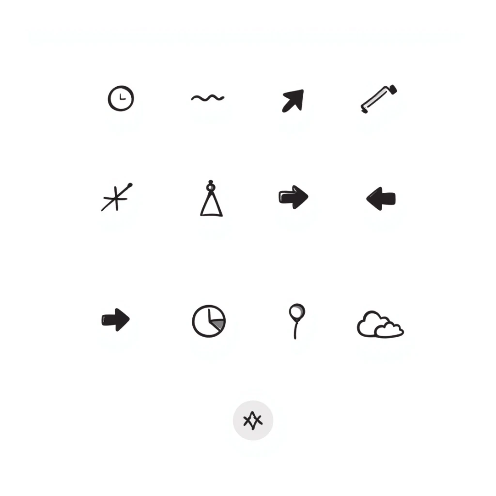 A set of emojis for highlighting text in posts, featuring various markers, arrows, and highlights, in the style of hand-drawn doodles. sticker