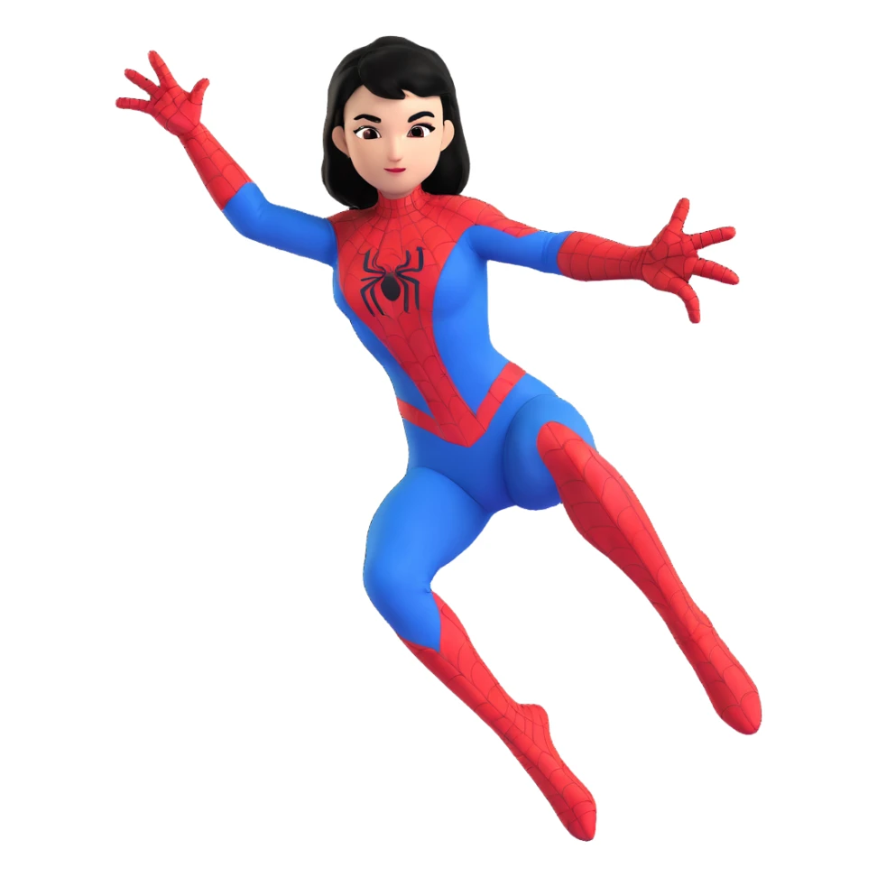 girl wearing a Spiderman suit, black hair, dynamic pose sticker