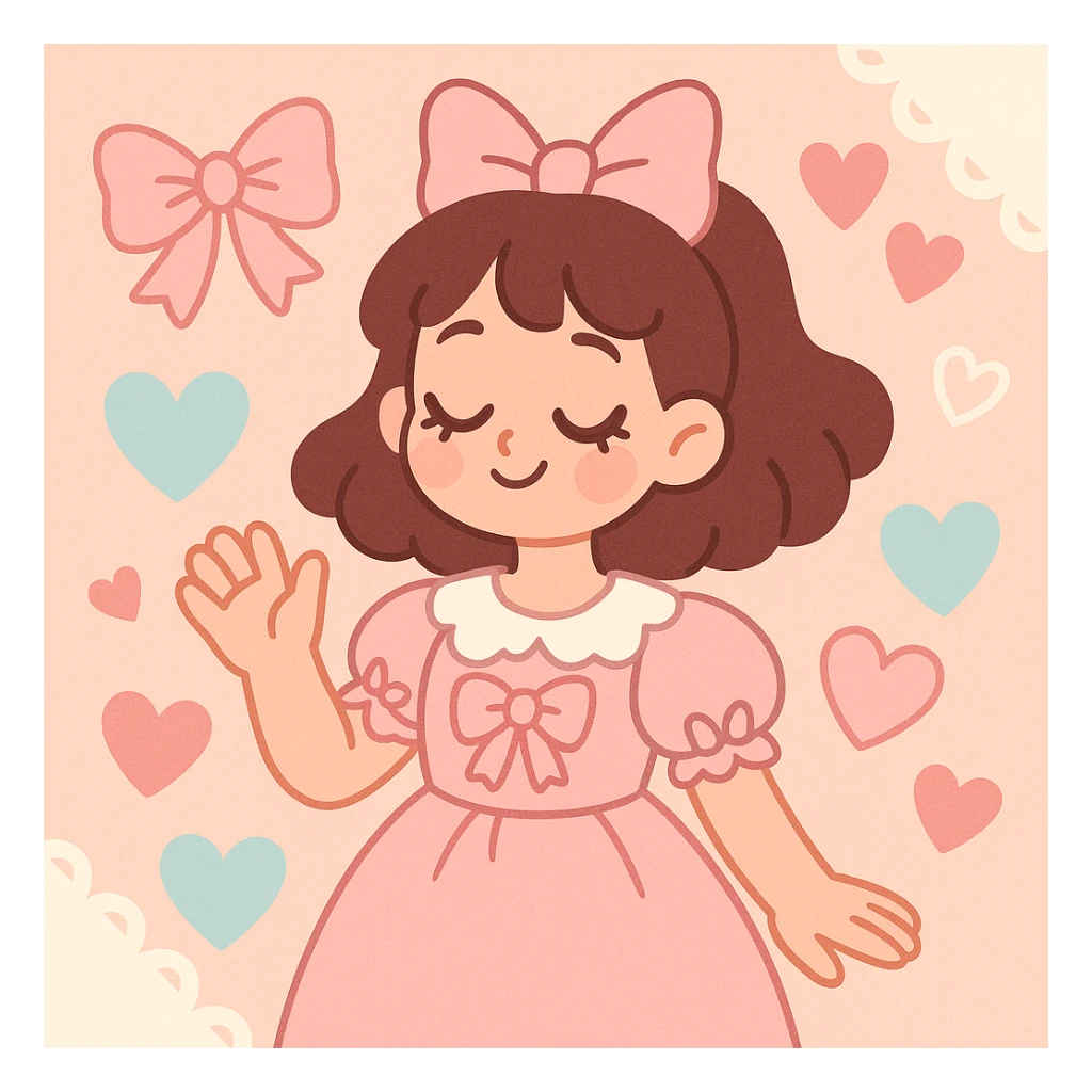 coquette style, soft pastel colors, feminine, bows, hearts, lace, delicate and cute aesthetic sticker