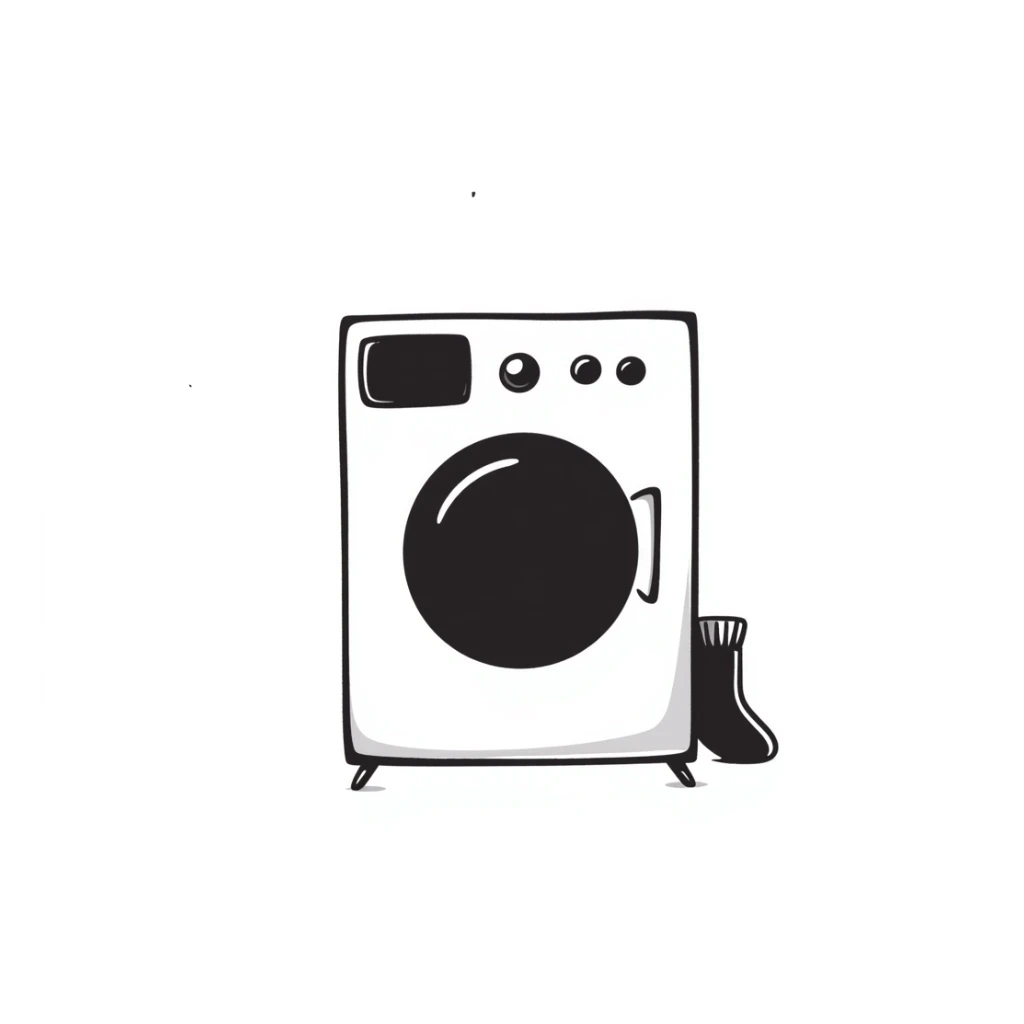hand-drawn doodle of a washing machine, simple and playful sticker