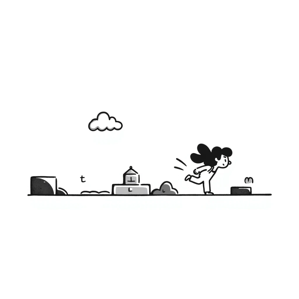 pixel art of a retro side-scrolling video game scene with blocks, platforms, clouds, and a character jumping, 8-bit Game Boy style, Mario world sticker