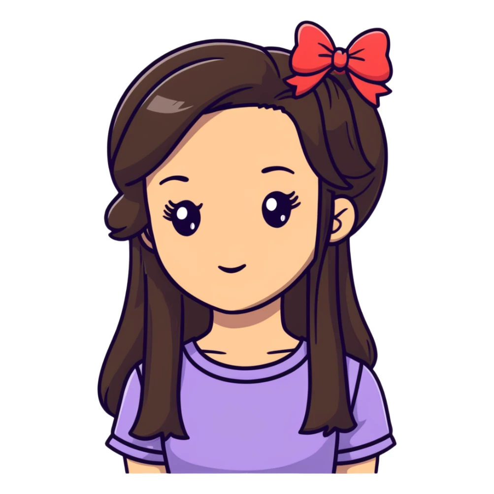 long hair brunette tan girl with bow with eyelashes sticker