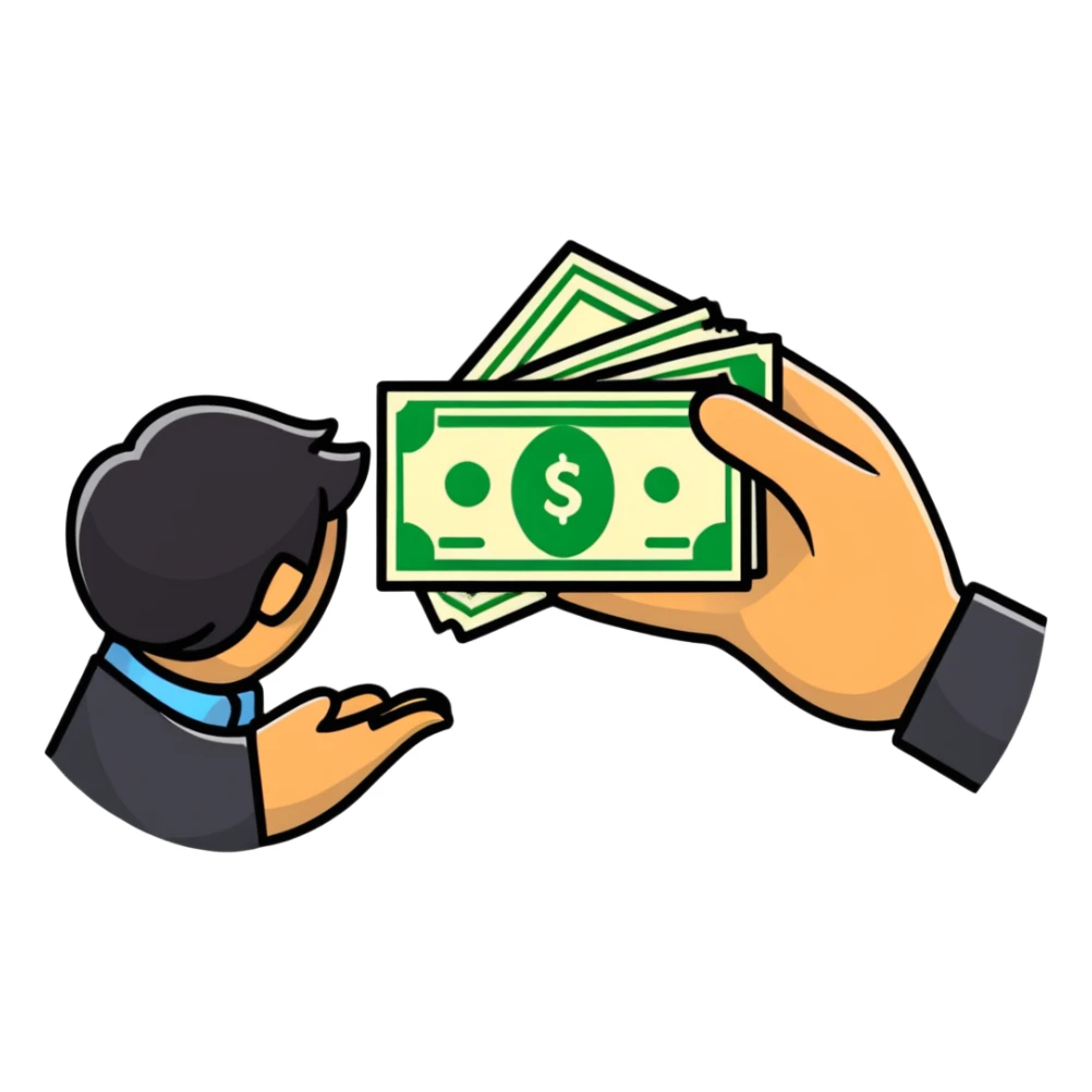 person giving money to another person sticker