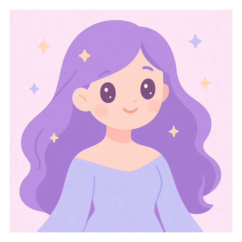 lady with long flowing purple hair, fantasy vibe, soft expression, ethereal style sticker