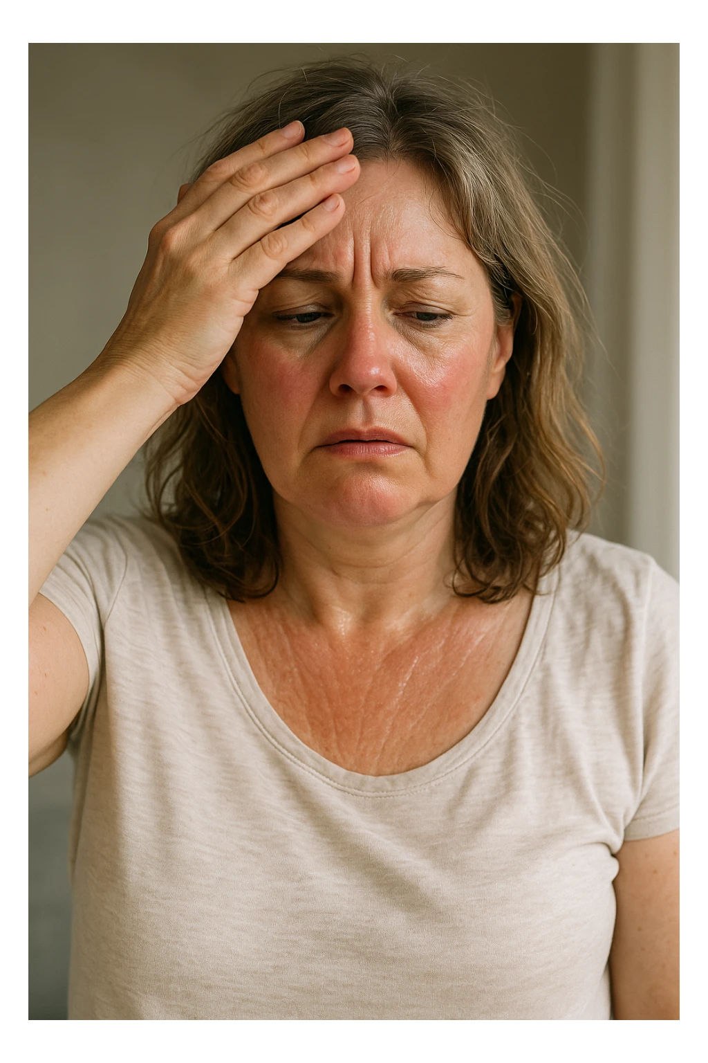 Donna in menopausa con sintomi evidenti. immagini specifiche, senza testo. immagini realistiche 4k sticker