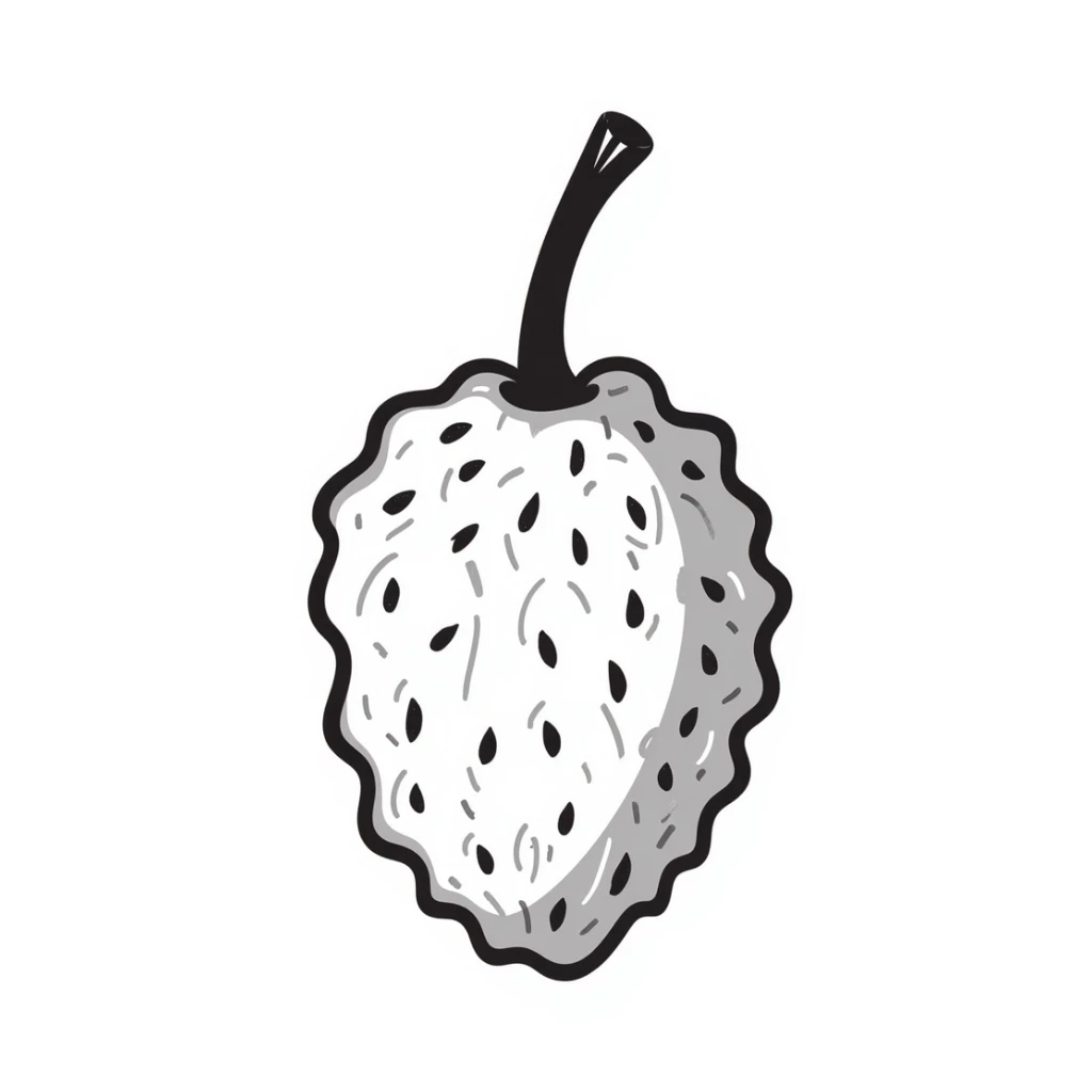 hand-drawn lychee fruit with stem and textured skin sticker