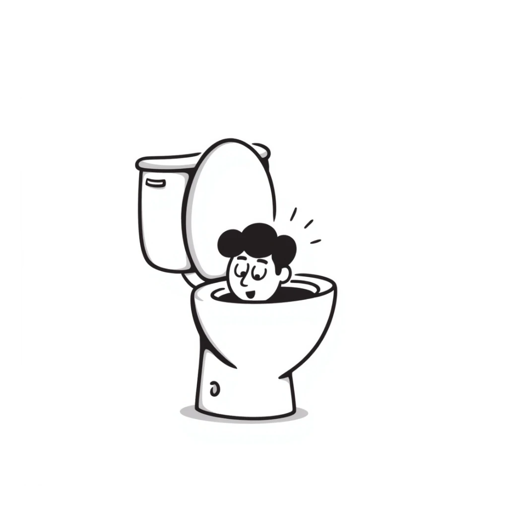 Toilet with a human head sticking out from the bowl sticker