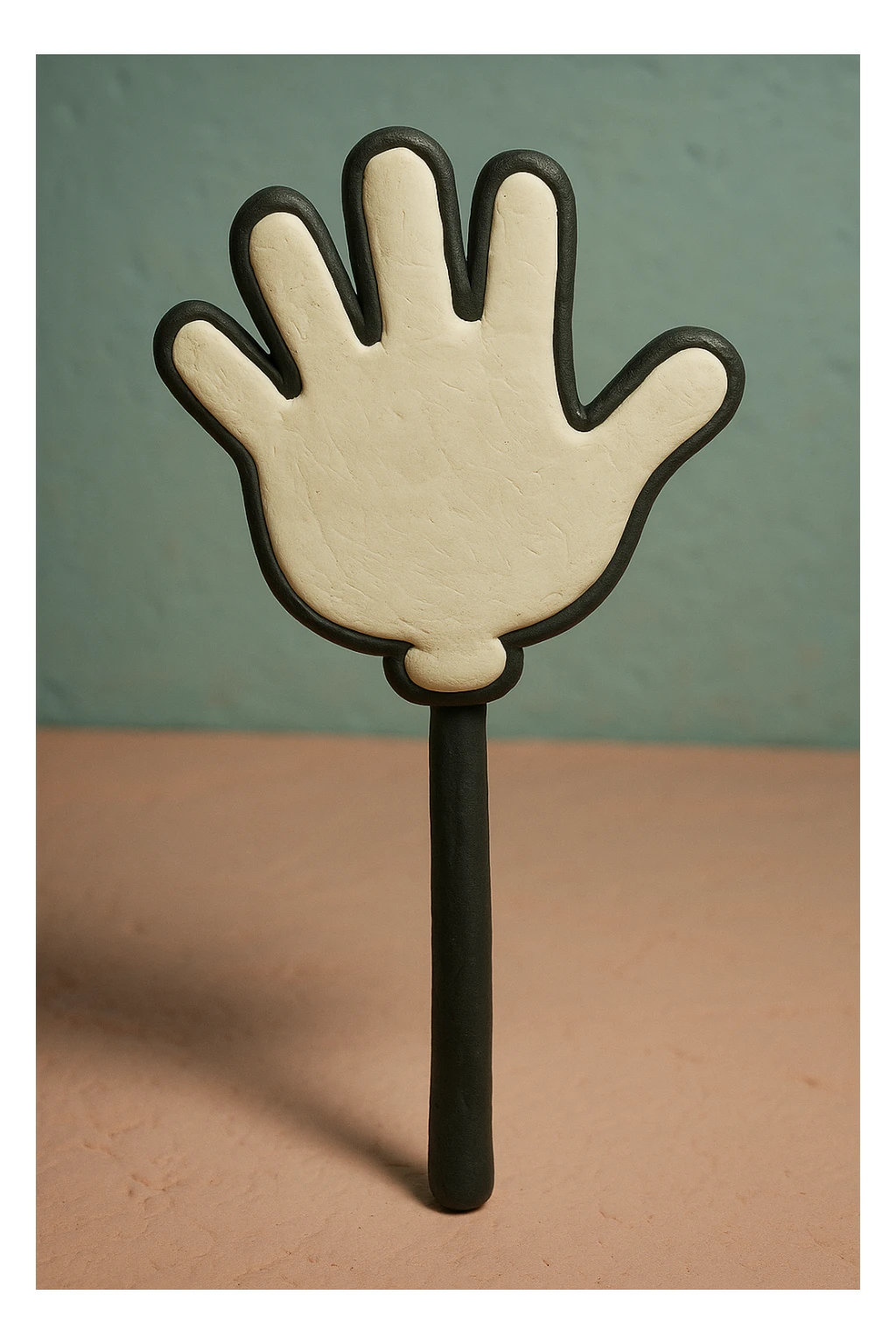 Remove the face from the cartoon slap hand. Keep the white color, black stick, and bold black border. Maintain the cartoon slap hand style with a clean look without the face. sticker