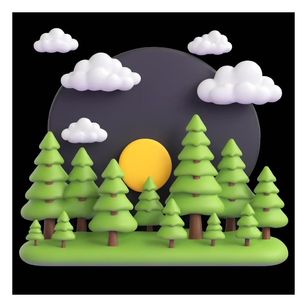create a picture that shows a sunny day, trees, sky, clouds sticker