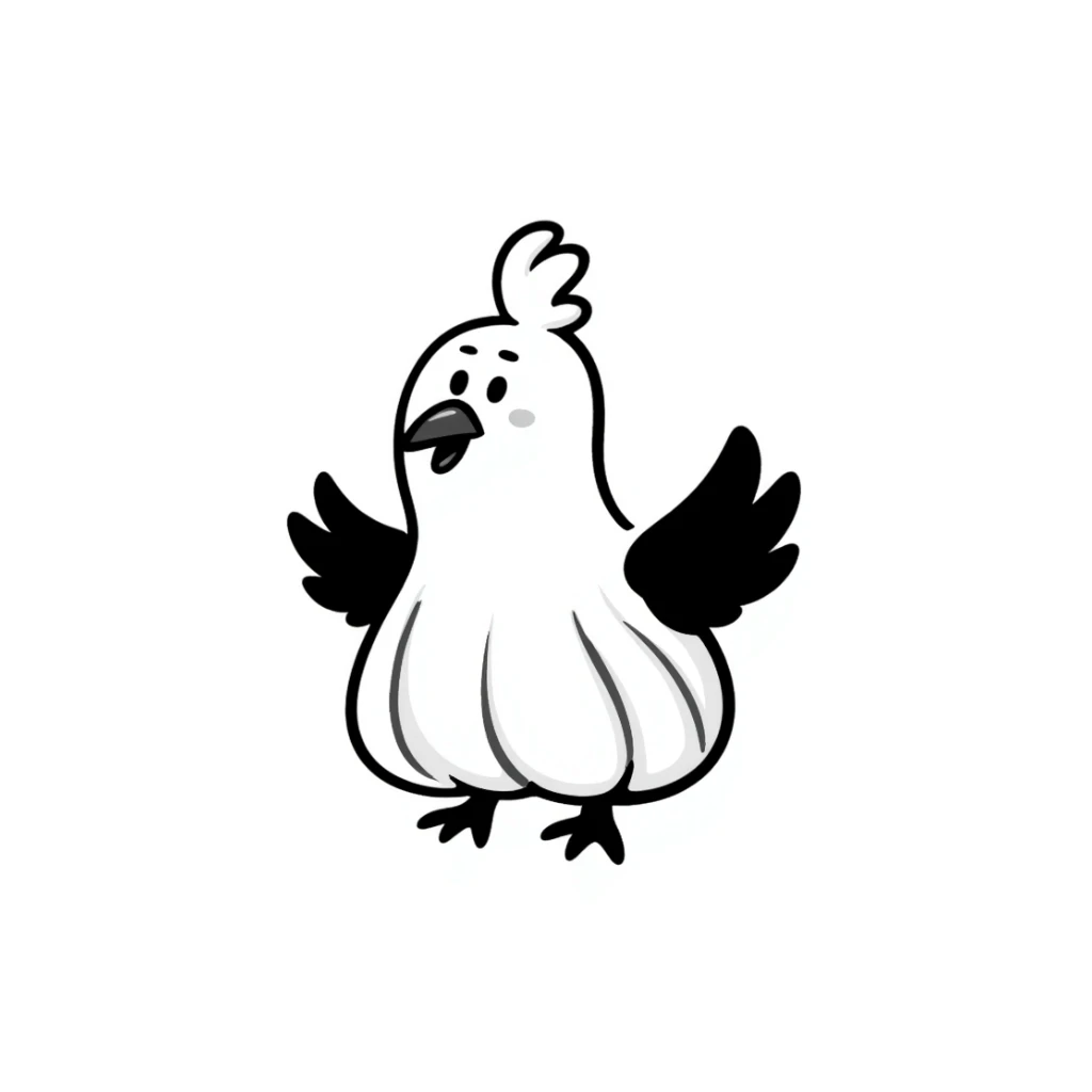 bird with a body like a garlic bulb, hand drawn doodle style sticker