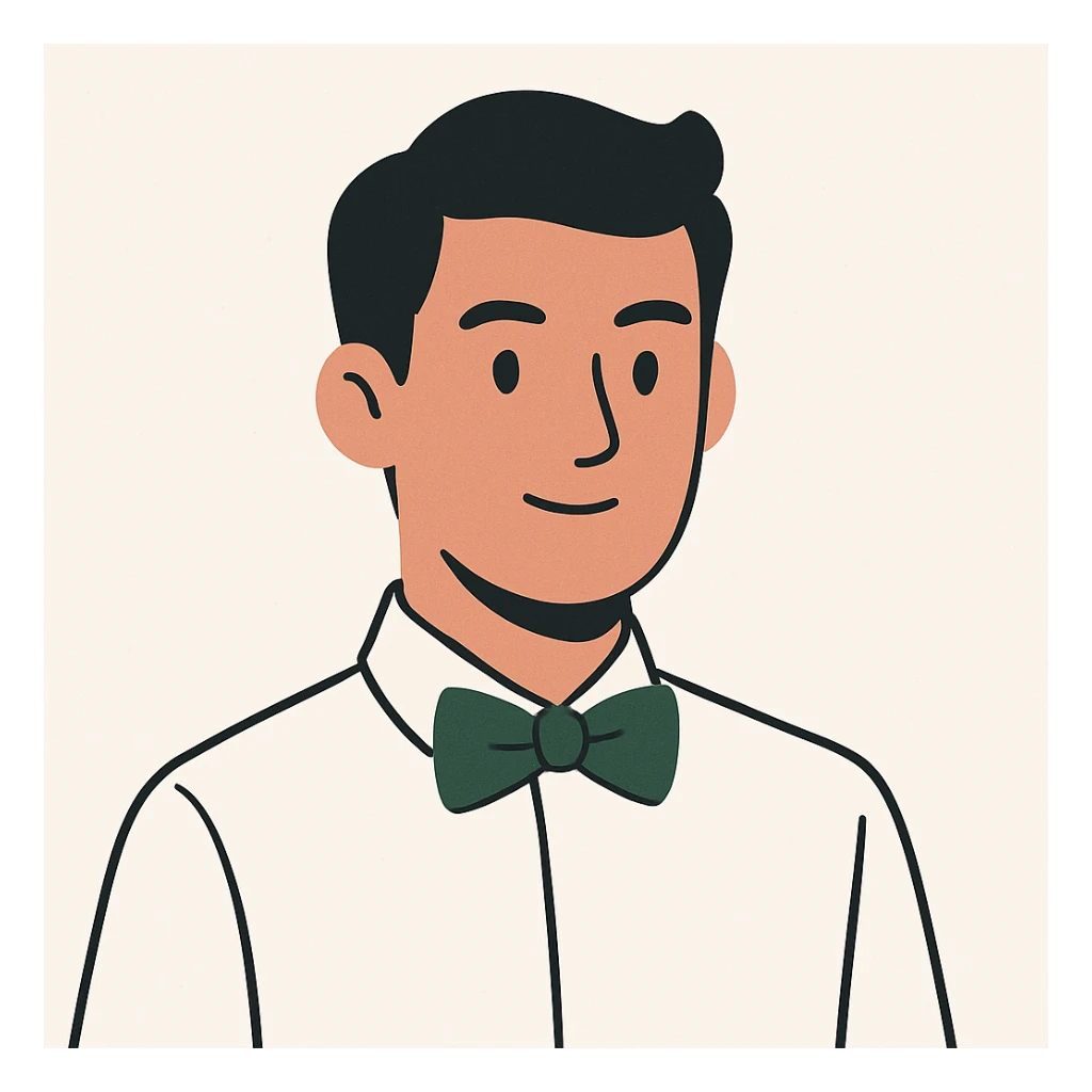 character wearing a green bowtie, clean modern illustration style sticker