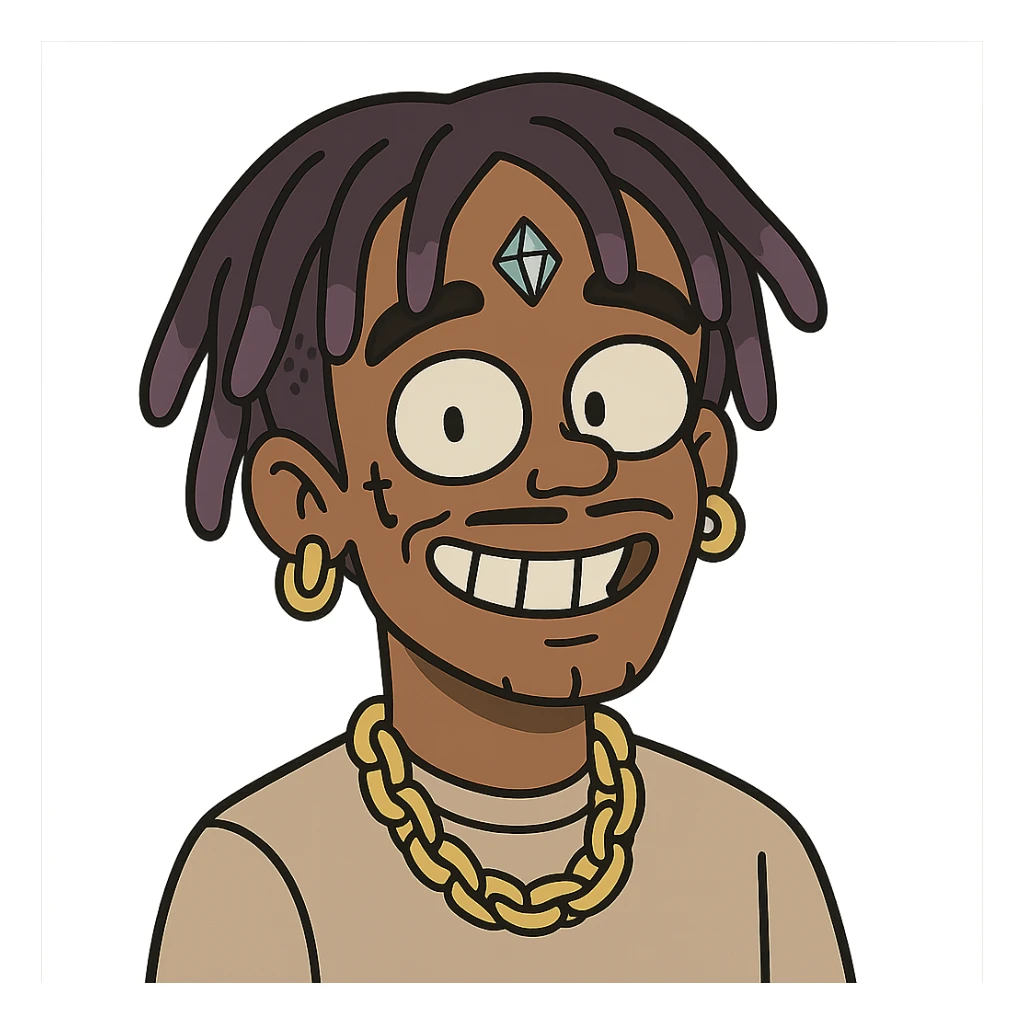 cartoon style Lil Uzi Vert with diamond forehead piercing, playful expression, bold outlines sticker