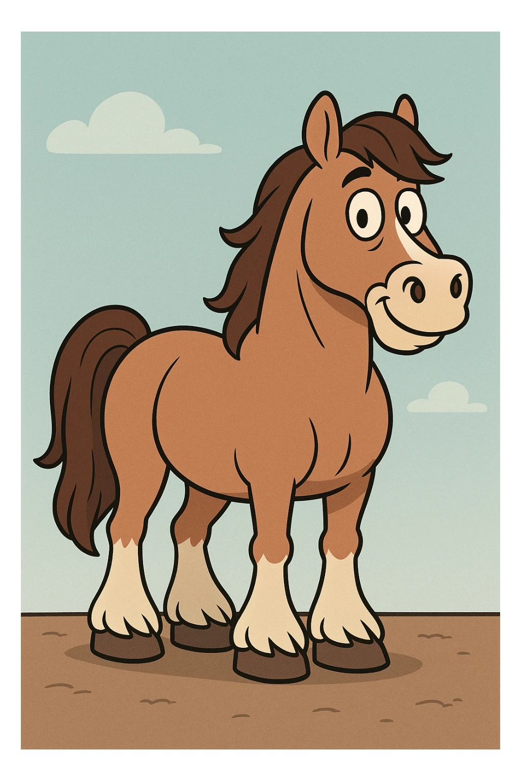 cute cartoon draft horse, flat toon style, vibrant and simple shapes sticker