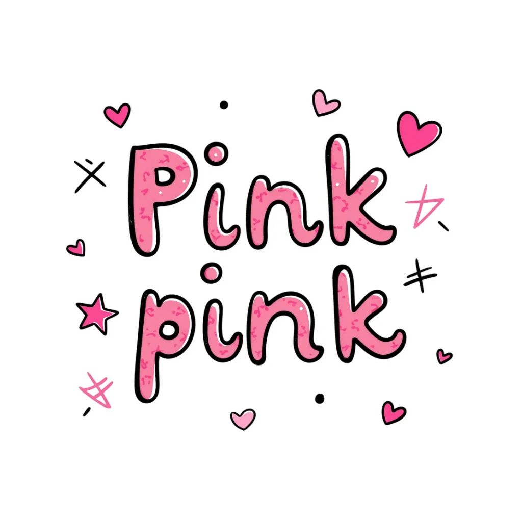the phrase 'Pink pink' in a playful and creative hand drawn doodle style with text sticker