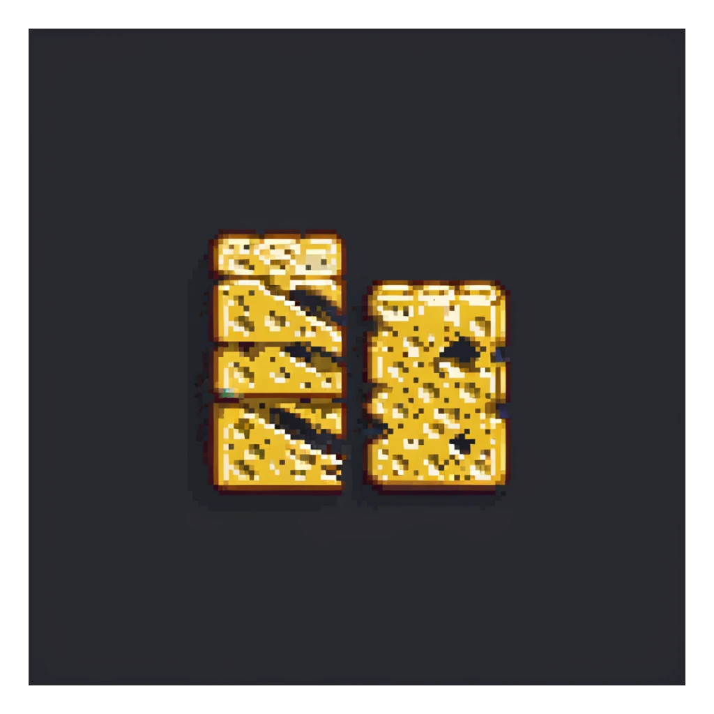 Swiss cheese slices stacked, each with holes, pixel art, representing cybersecurity layers, digital background, retro game style sticker