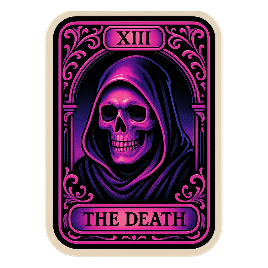 gothic tarot card, black and pink, ornate design, retro stickers style sticker
