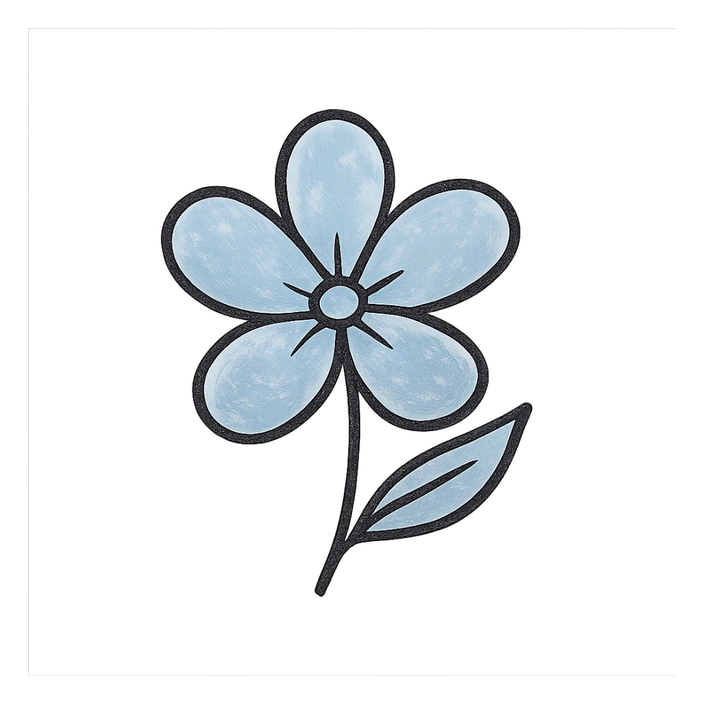light blue flower, hand-drawn outline icon style, sketchy and casual sticker