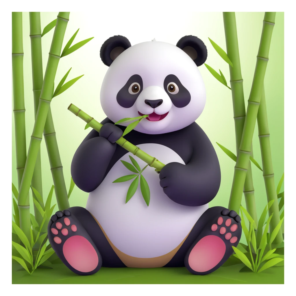 panda eating bamboo in forrest background, close up pose sticker