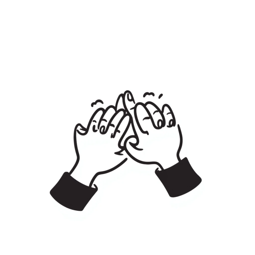 two hands clasped together, showing friendship, hand drawn doodle style illustration sticker