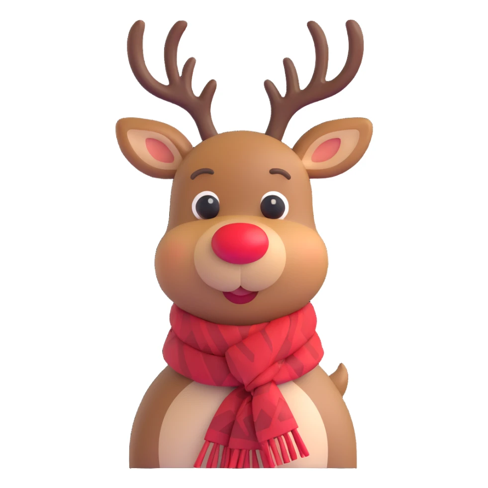 A cute reindeer with a red nose and a scarf sticker