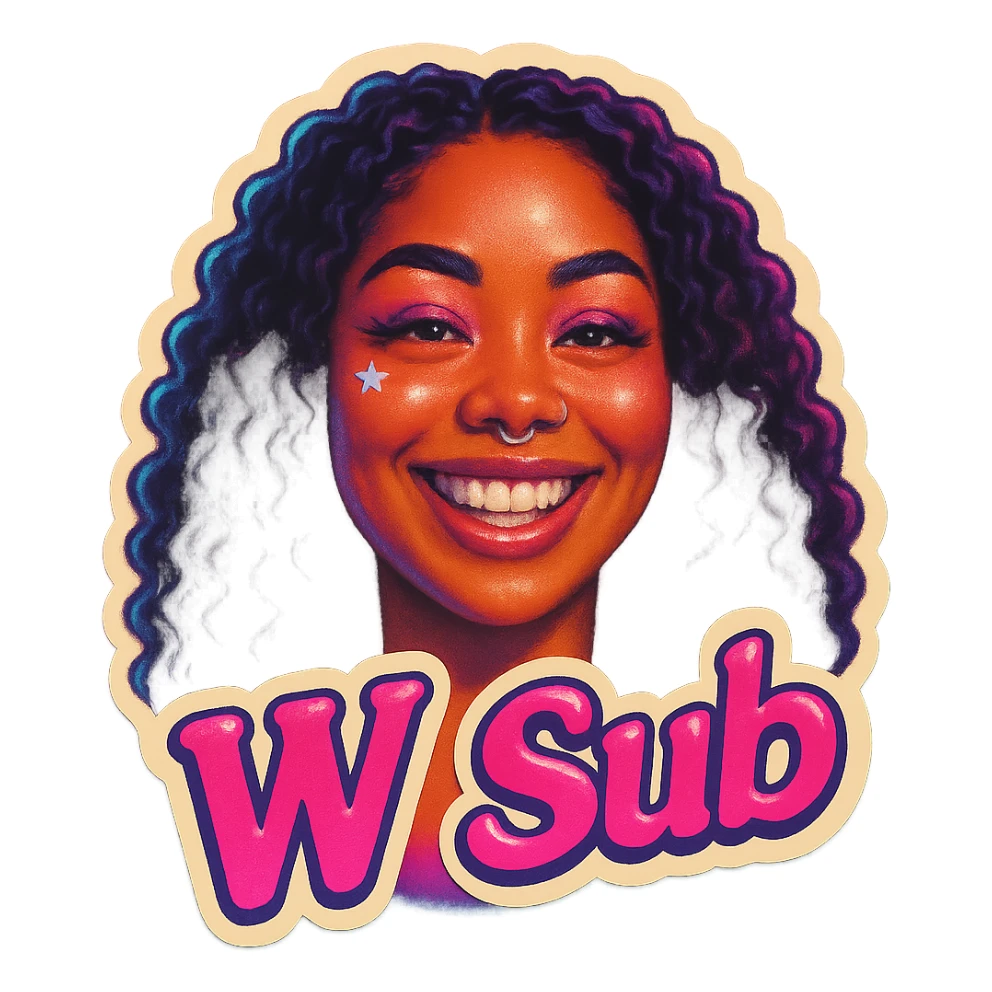 Smiling 
add the words W Sub in pink sticker