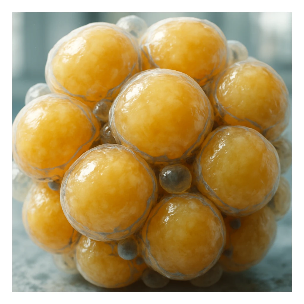 clustered adipocytes, hyper realistic 4K style, cellular details, clinical atmosphere, natural light sticker