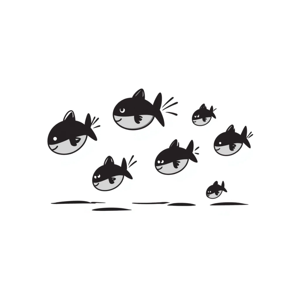 a colony of sad fish swimming away sticker