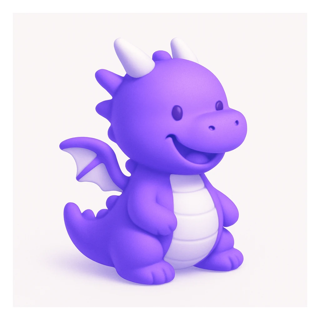 a smiling purple dragon with tiny wings, fun and appealing style sticker
