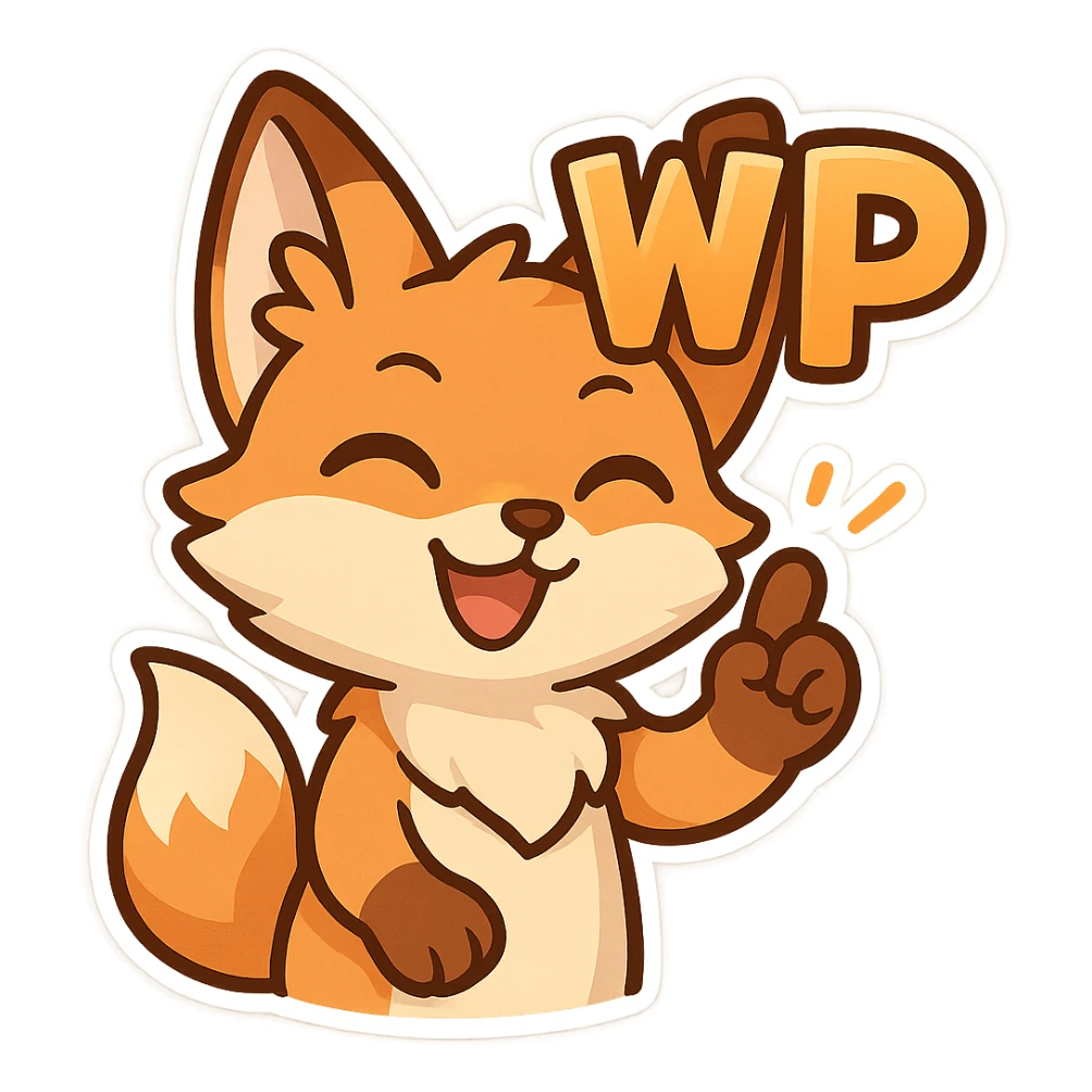 proud and happy fox emote for twitch saying WP (well played), confident and bright sticker