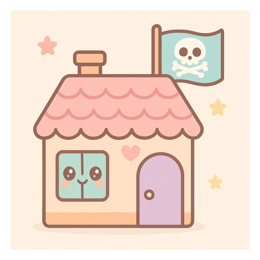 old pirate's house with skull flag sticker