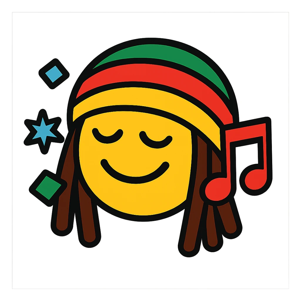 reggae themed emoji, vibrant colors, musical, relaxed vibe sticker