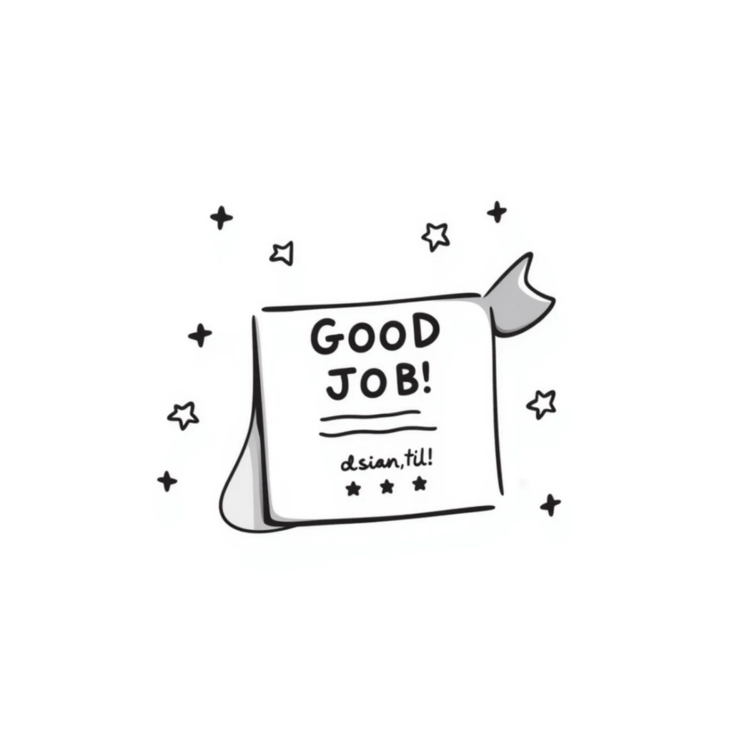 Hand drawn certificate with "Good Job!" text and stars sticker