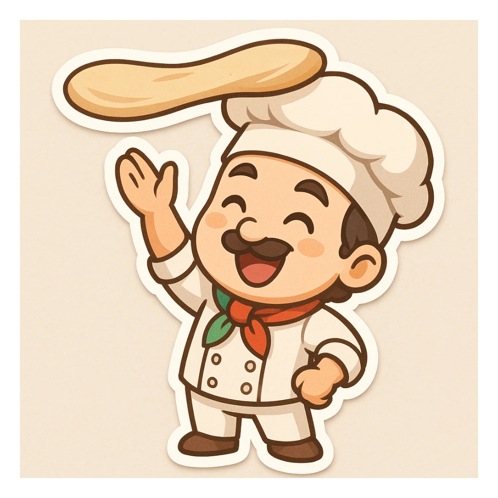 smiling Italian chef spinning pizza dough sticker