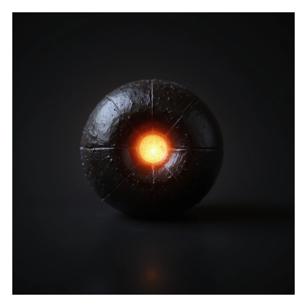 realistic black candy with a glowing center, photorealistic style sticker