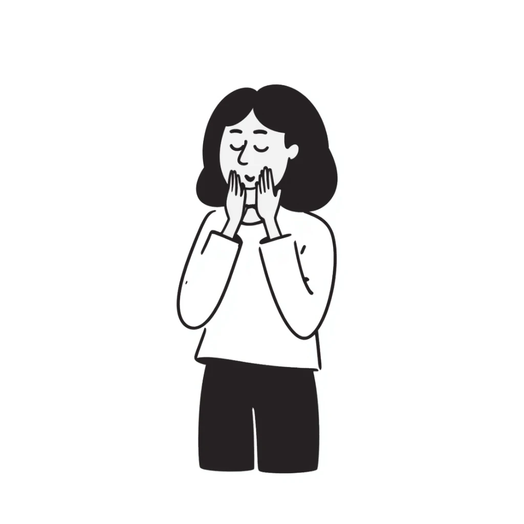 person with their own hands around their neck, self-choking, expressive lines, hand drawn doodle style sticker