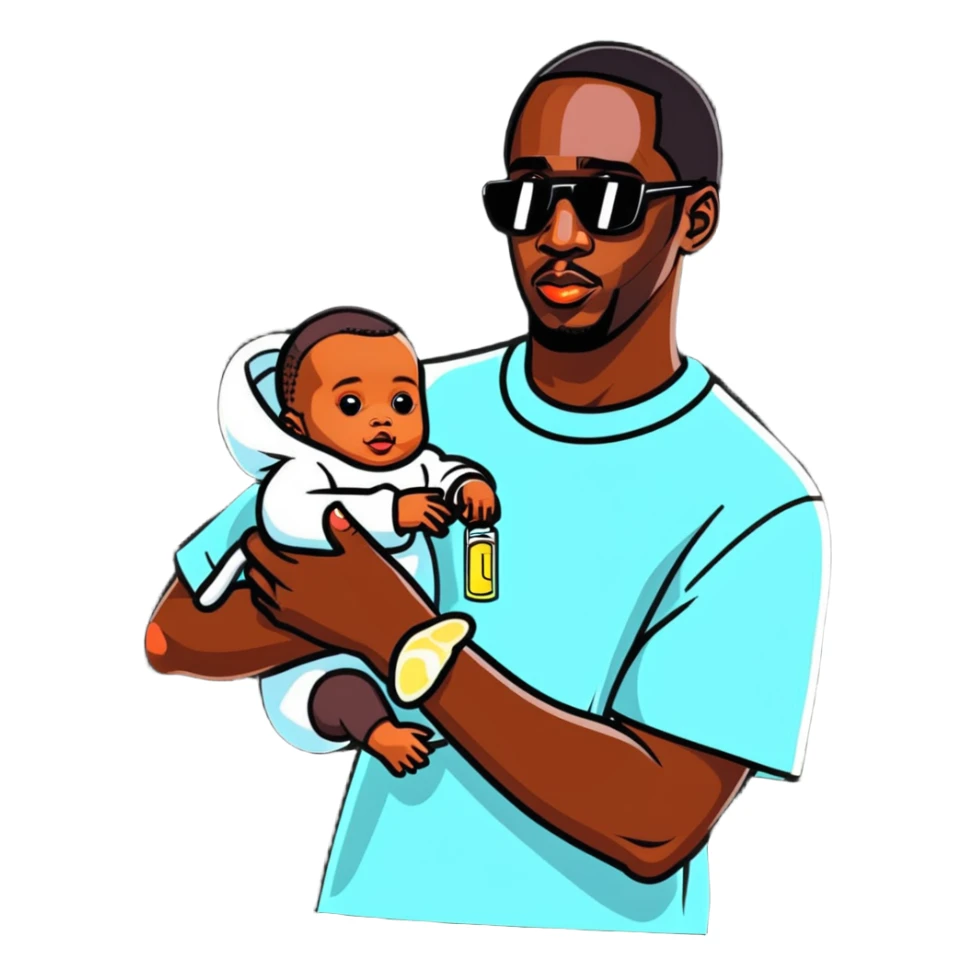 P Diddy holding baby oil sticker