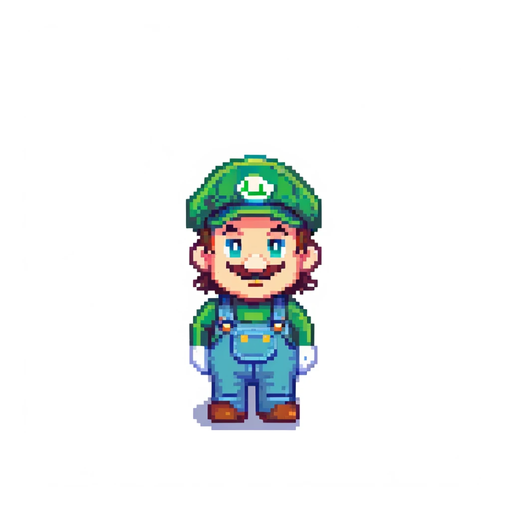 Luigi character in classic green hat and overalls, pixel art style sticker