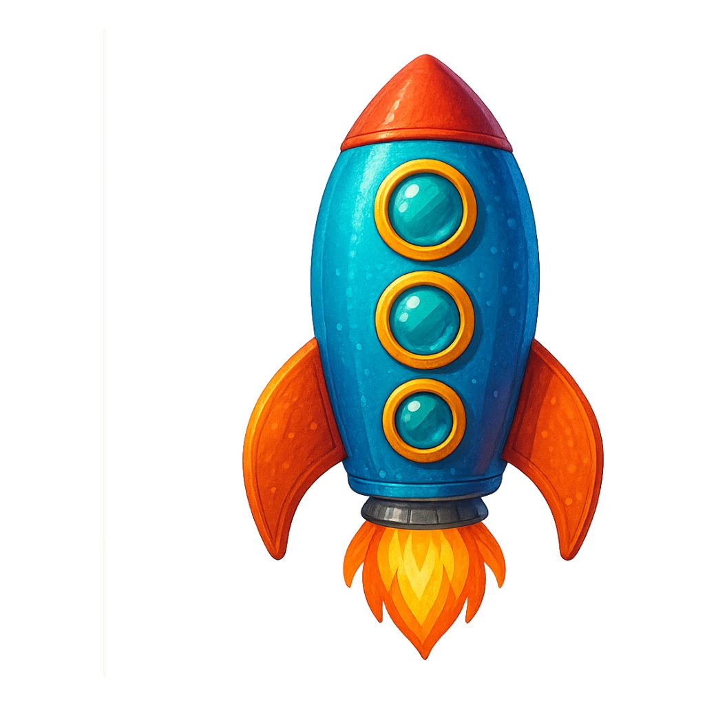 colorful rocket ship, general style, vibrant and detailed sticker