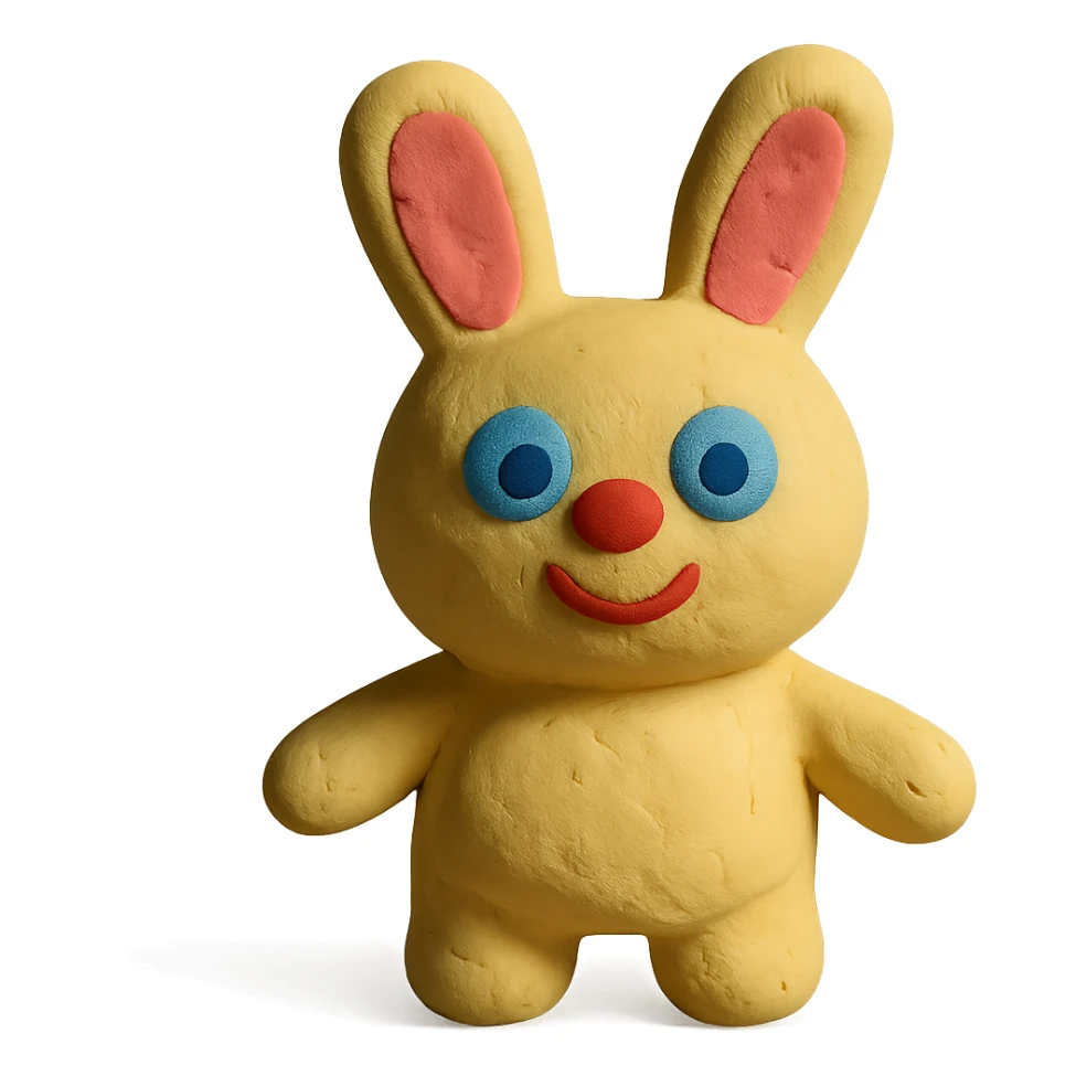 claymation style character named Bunty, soft and squishy sticker