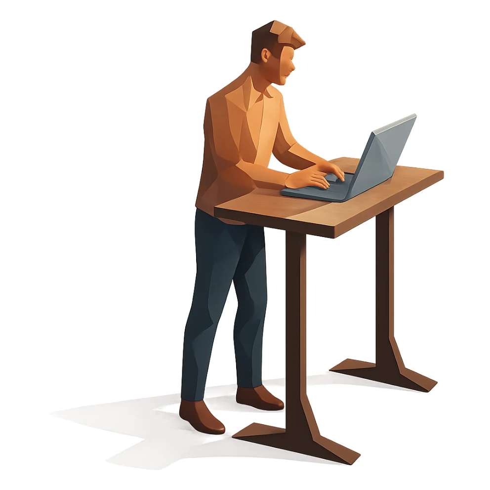 polygonal style working person at a standing desk sticker