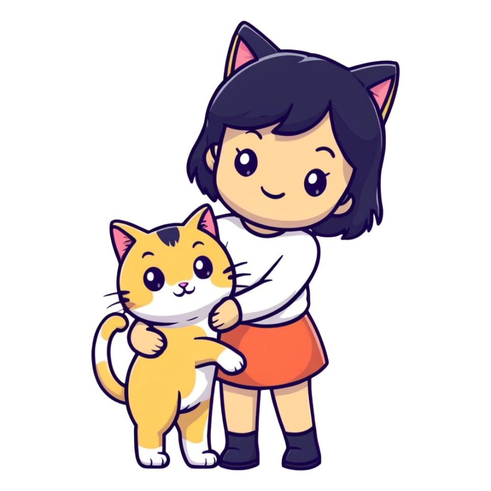 Black hair girl with blonde cat sticker