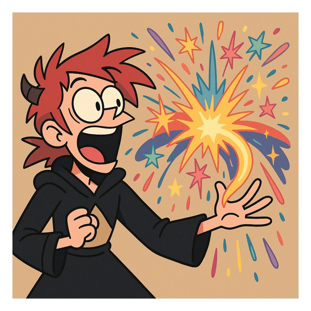 magic fireworks, bold colors, dynamic explosion, cartoon style sticker