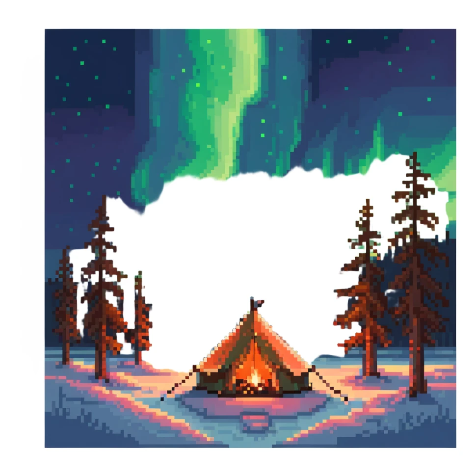 tent under northern lights sticker