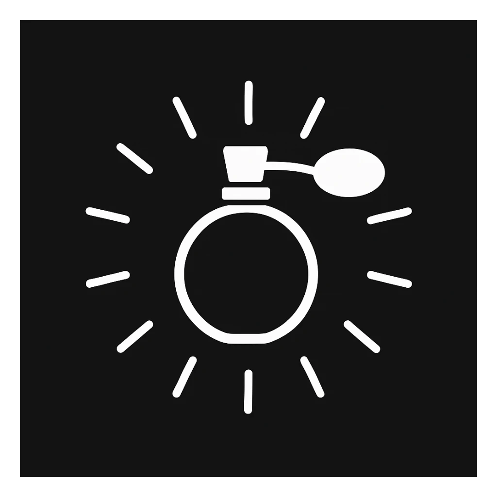 white Vector minimalistic and elegant icon of sun shaped perfume black solid background sticker