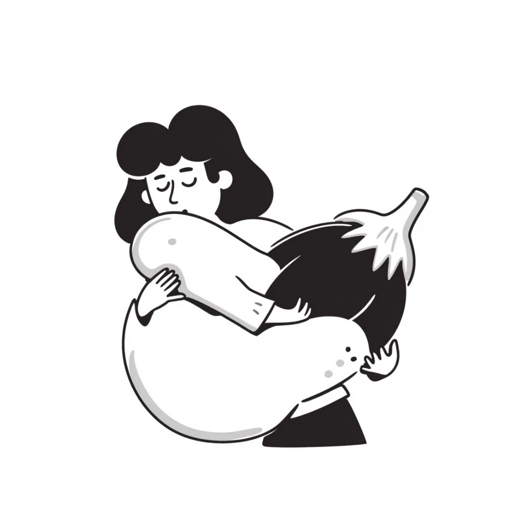 tired face hand-drawn doodle holding eggplant to mouth sticker