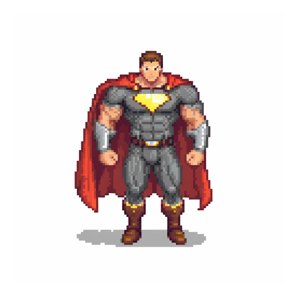 round superhuman icon with super strength, muscular hero with cape sticker