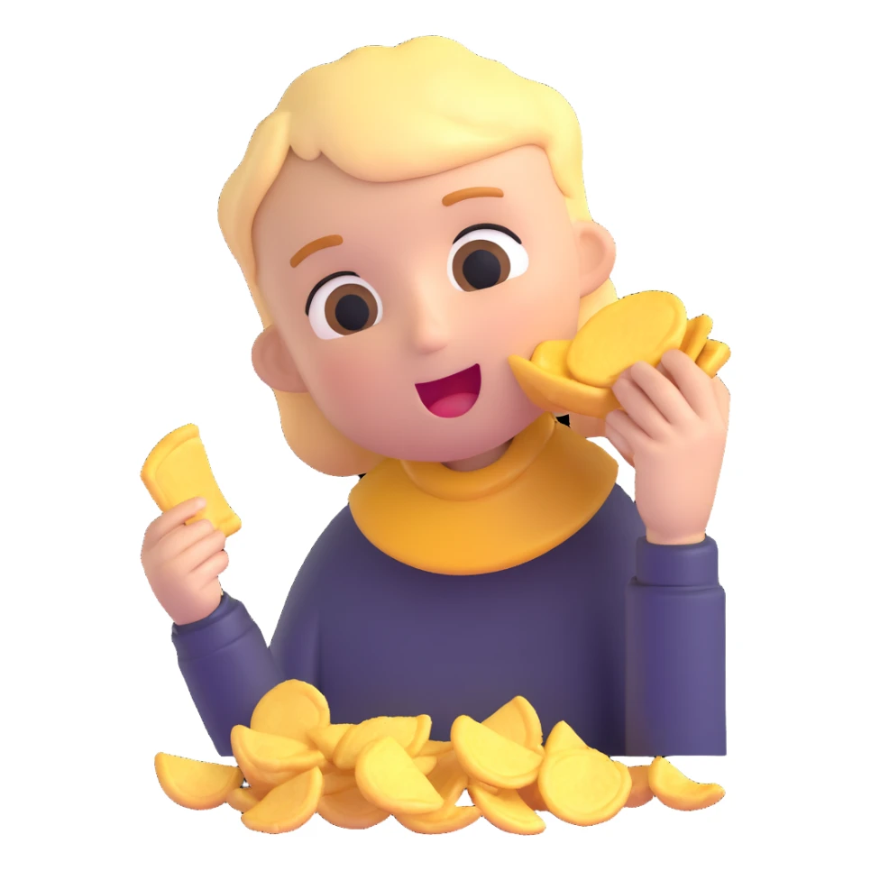 Beru from Solo Leveling eating chips, playful and expressive sticker