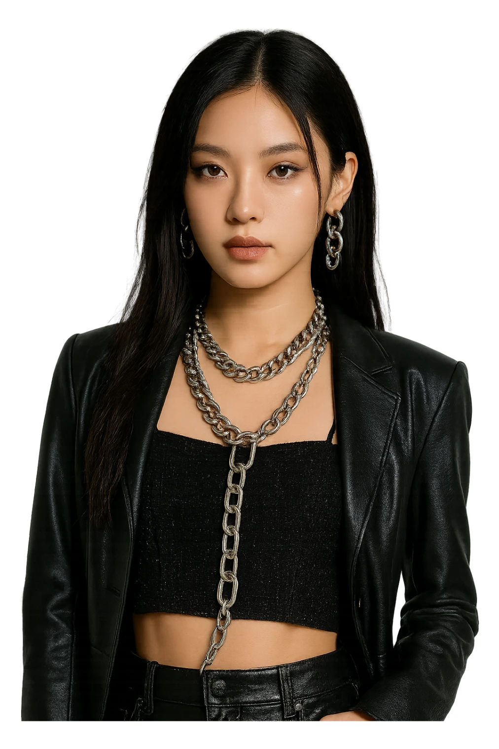 kpop idol star with metallic chains, fashionable sticker